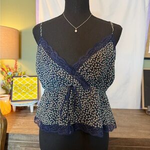 American Eagle Floral Lace Trim Camisole Crop Top